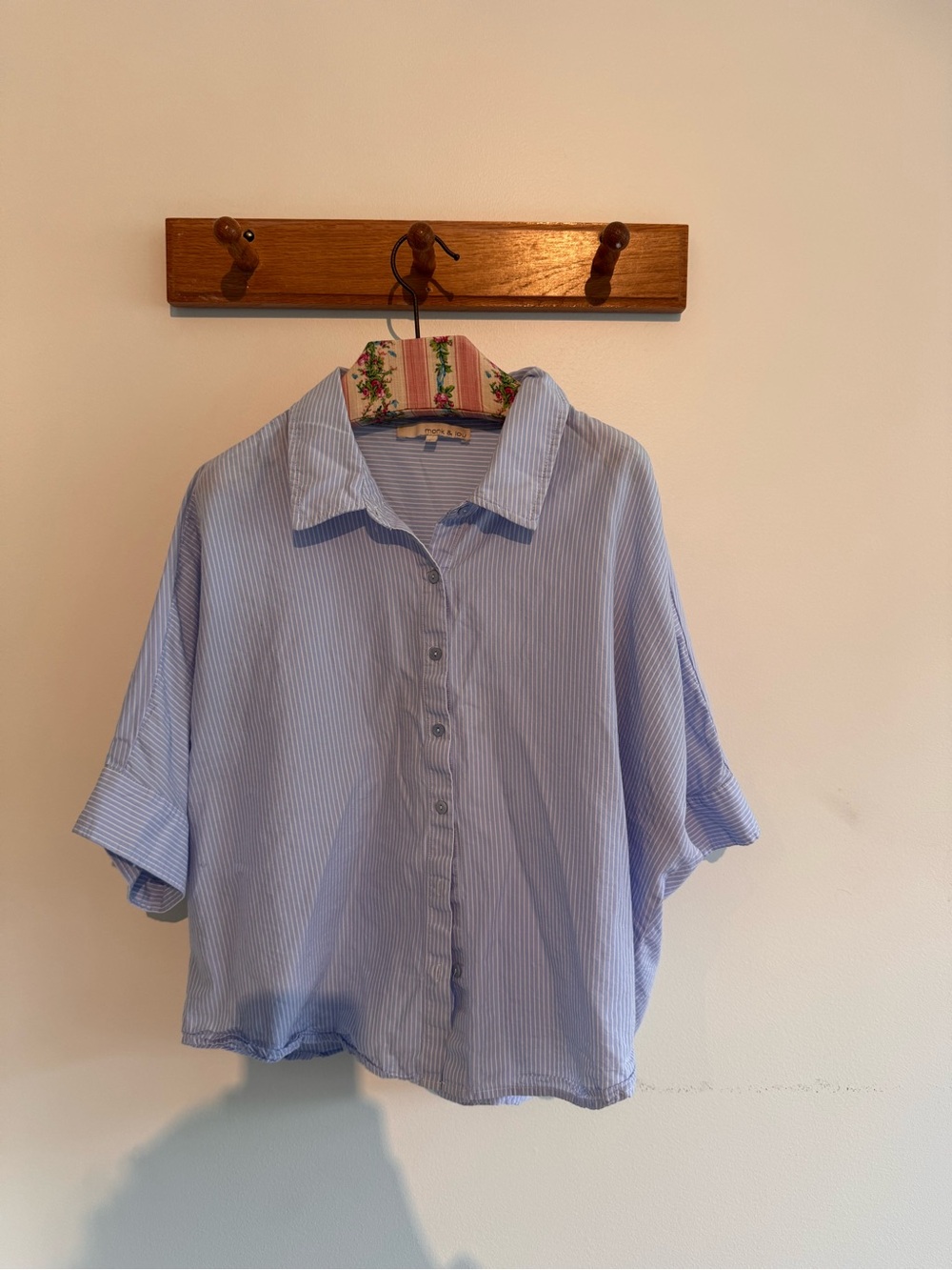 Monk & Lou Blue White Striped Oversized Button Up Shirt L